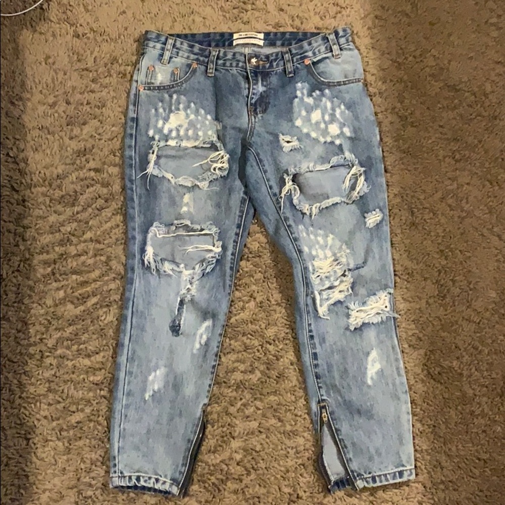 One Teaspoon destroyed cropped jeans